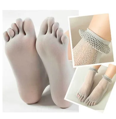 $2.52 • Buy Women's Lace Five Fingers Toe Socks Nylon Thin Black White Fishnet Openwork Sox