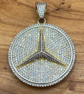 Designer Sterling Silver Iced Out Mercedes Logo Large Pendant • $99.99