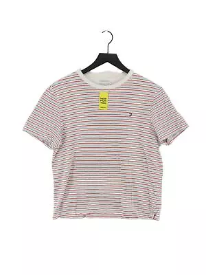 Farah Men's T-Shirt L White Striped 100% Cotton Basic • £14