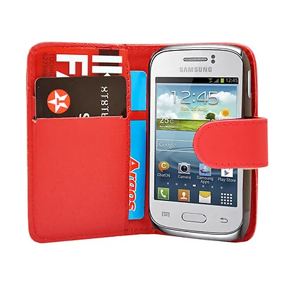 RED WALLET Plain Leather Phone Case For Samsung Galaxy Young GT S-S6310L S6310N • £2.95