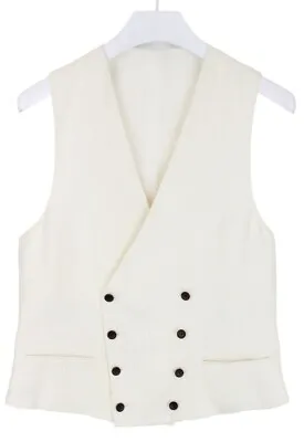 SUITSUPPLY Ferrara Waistcoat Men's UK 38 Linen Silk Blend V Neck Double Breasted • £71.99