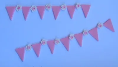 24 Edible BUNTING FLAG TRIANGLES & FLOWERS Cake Topper CUPCAKE DECORATIONS Baby • $15.45