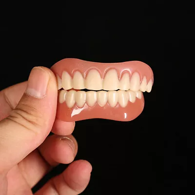 2PCS Silicone Top+Bottom Veneers False Teeth 70mm X 20mm Smile Cosmetic Denture • $8.69