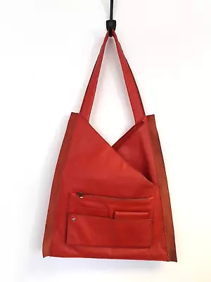 Mandarina Duck Red Leather  Oversize Triangular Shape Bag With Outer Zip Pocket • £45