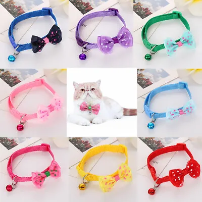 £1.99 • Buy Bow Tie Adjustable Kitten Necktie Collar Bowknot Dot Bell Cat Small Pet Puppy