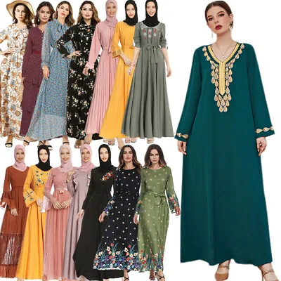 Moroccan Women Summer Muslim Maxi Dress Islamic Abaya Kaftan Caftan Party Gown • $35.54