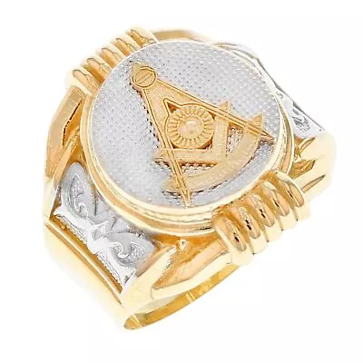 10k Or 14k Two Tone Real Gold Past Master Freemason Masonic Round Mans Ring • $289.99