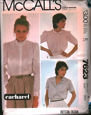 7623 Vintage McCalls SEWING Pattern Misses 1980s Front Buttoned Blouse OOP UNCUT • $5.59