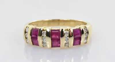 Vintage Ruby & Diamond Band Ring 14k Yellow Gold 1.26 Carats Size 6 • $424.99