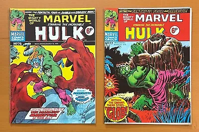 Mighty World Of Marvel #76 & 77. RARE MARVEL UK 1974. 2 X FN+ Bronze Age Comics • £24.95