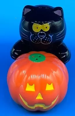 Vintage Russ Halloween Black Cat And Pumpkin  Pepper Shaker Set 3  • $15.99