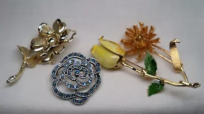 Vintage 60's & Up Flower Pin Brooch Lot Enamel Rhinestones • $6