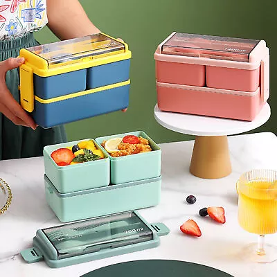 1400ML Double Plastic Lunch Box Three Compartments Microwave Lunch Box US • $10.90