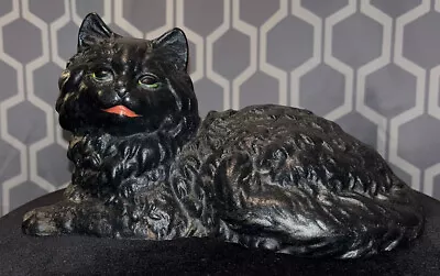 Vintage Black Cat Kitten Cast Iron Doorstop Door Stop Figurine Green Eyes • $54