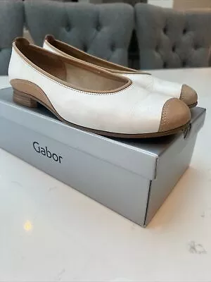 Gabor Ladies White Tan Ballet Pumps Flats Size Uk 6 • £20