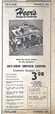 1950 Newspaper Ad For Sky View Service Center Toy Gas Station - All Steel Fun  • $3.46