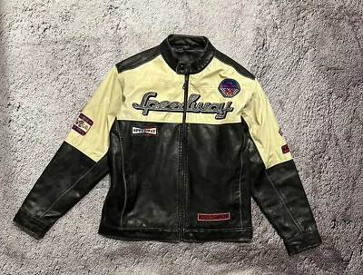 Vintage Redmax Racer Sppedway Leather Jacket Vegan Faux Leather Size L • $120