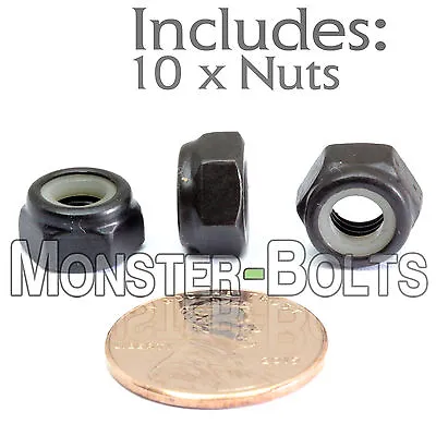 M6-1.0 / 6mm - Qty 10 - Nylon Insert Hex Lock Nut DIN 985 - Class 8 Steel Blk Ox • $5.81