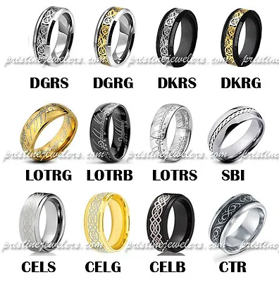 Mens Celtic Wedding Band Tungsten Ring Black Silver Or 18k Gold Plated Dragon • $13.95