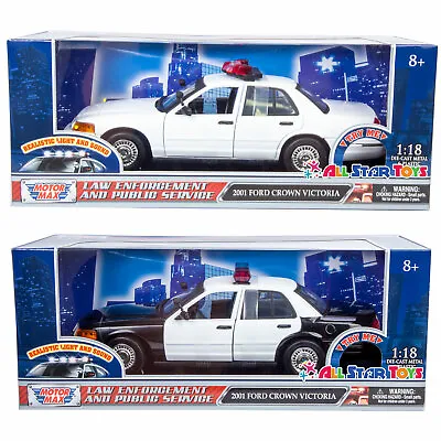 Motormax 1:18 2001 Ford Crown Victoria Police Light & Sound Unmarked 73991 73992 • $44.99