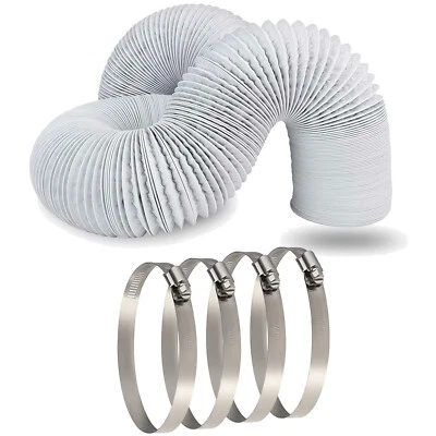 £11.99 • Buy 4  Inch 100mm Kit PVC Round Flexible Fan Ducting Hose Pipe Tumble Dryer & Clamps