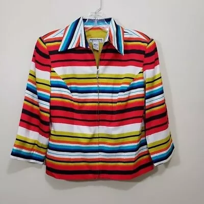 Mishca Bright Colorful Striped Zip Front Fully Lined Blazer Woman's Size Small • $29.99