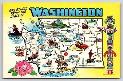 Greetings From The State Of Washington~Pictorial Map~Seattle~Ellensburg~Postcard • $4.20