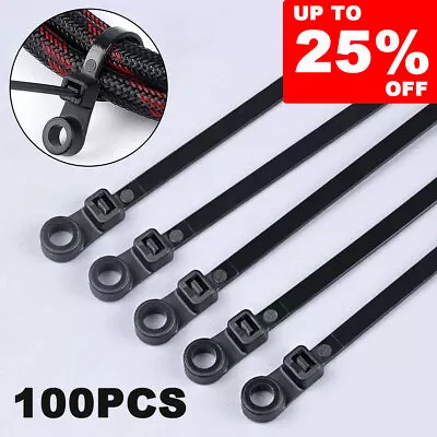 Cable Tie Adjustable Fixed Loop Wrap Bundle Tie Strap+Screw Hole Mount Self Lock • £2.04