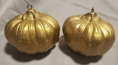 $24 • Buy Vaillancourt Chalkware (2) Gold Golden Fruit Ornament Signed 