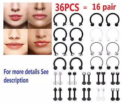 36PCS Stainless Steel Horseshoe Earrings Lip Rings Nail Tragus Piercing Jewelry • $19.89