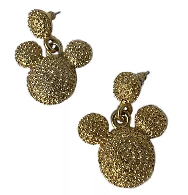 Disney Earrings Mickey Yellow Gold Plated Beaded Textured Vintage Pierced Signed • $29