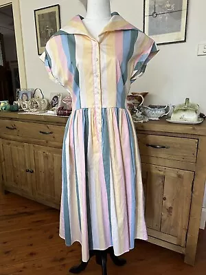 Collectif Sz10 NWT Pastel Striped Swing Dress Rockabilly Vintage Retro Style 50s • $45