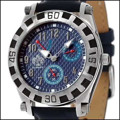 S.u.g. Nova Men's 28j Automatic Stainless Watch New Free Usa S-h Blue Leather • $77.87