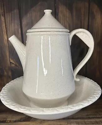 Vintage McCoy Pottery Large Pitcher Basin Bowl Set Cream Speckled Made In USA • $30