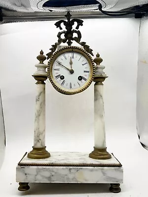 Vintage Antique Am Marked Marble Column Table Clock Brass • £29.99