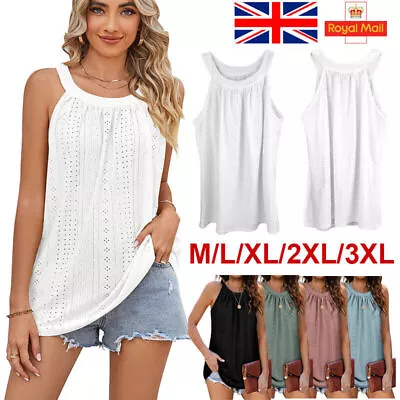 PLUS SIZE Womens Halter Cami Vest Tops Ladies Summer Sleeveless Tank T-shirt Tee • £8.99