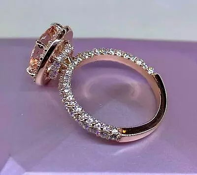 Gorgeous 14K Rose Gold Finish Morganite Diamond Engagement Ring Cushion Cut Halo • $32.56