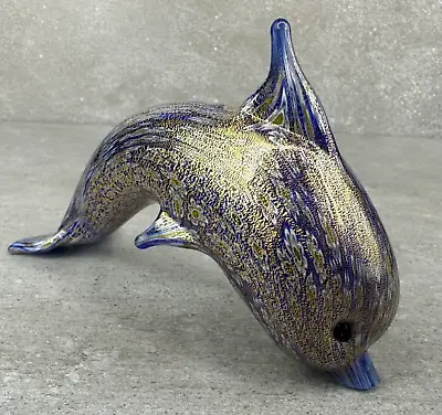 STUNNING Murano Gold MILLEFIORI ART GLASS DOLPHIN Figure Venetian ITALY Gorgeous • $147.71