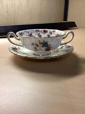 Minton Ancestral Footed Cream Soup & Saucer Set Ear Style Handle  (JW10706WH) • $10