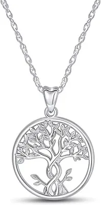 Round Family Tree Of Life Necklace In 14K White Gold Plated 925 Sterling Silver • $129.99