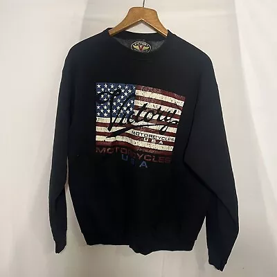 VINTAGE Victory Motorcycle Polaris Crew Neck Heavy Sweatshirt Mens XL Usa Flag L • $35