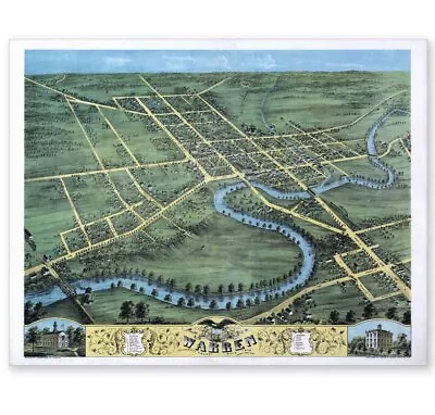 1870 Warren Ohio Historic Birdseye Panoramic Town Map 24 X 18 Or 30 X 24 • $12.89