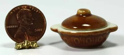 Dollhouse Miniature Brown Ceramic Serving Dish With Removable Lid • $1.99
