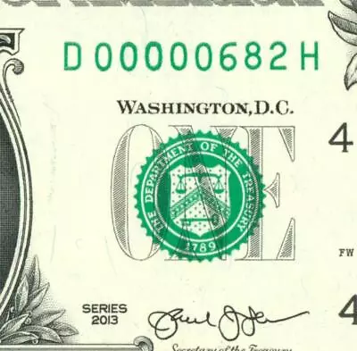 (( Three Digit )) $1 2013 ((cu)) ((00000682)) Fancy Serial Number • $0.99