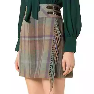 NWT LAUREN RALPH LAUREN Wool-Blend Plaid Fringe Mini Kilt Skirt - Sz 14 • $115