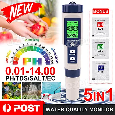 5 In 1 PH Meter TDS EC Salinity Temperature Digital Water Quality Monitor Tester • $23.95