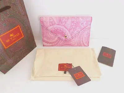 Etro NWT Pink Etro Print Coated Fabric Envelope Clutch Bag Pouch Retail $390 • $269.99