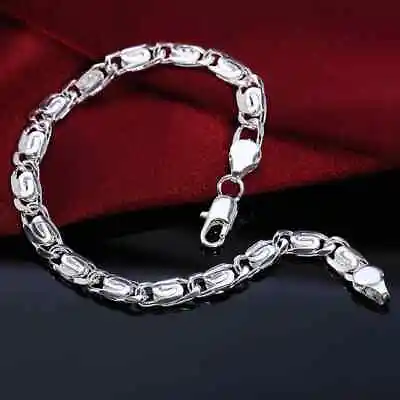 925 Sterling Silver Bracelet 10MM Figaro Classic Chain Men Women Fashion Jewelry • £5.45