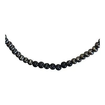 Vintage 90's Y2K Black & Silver Stone & Metal 4mm Bead Choker Necklace 12 -15.5  • $6