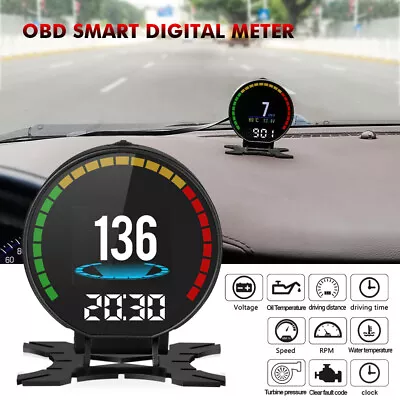 OBD2 HUD Head Up Display Speedometer Alarm Oil Water Temp Gauge Monitor Car SUV • £31.19